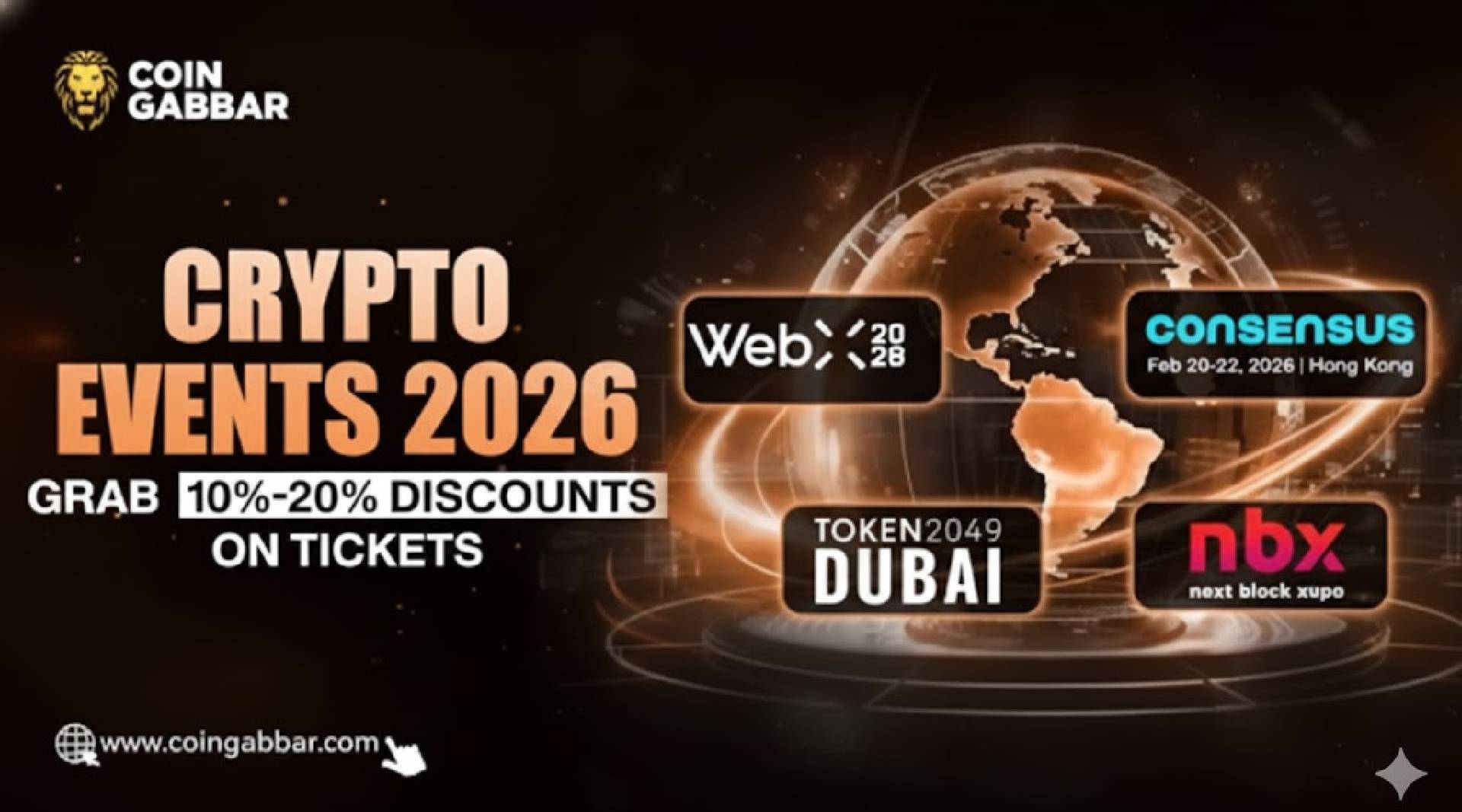 Top crypto Events 2026 10–20% discounts on tickets.