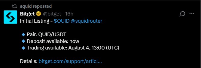 Squid Listing on Bitget Exchange Squid Listing on Bitget Exchange