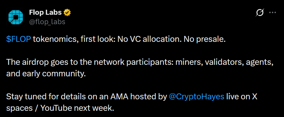 Flop Labs announcement on X