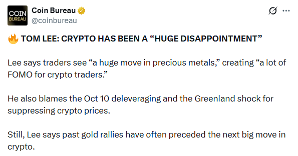 Tom Lee on Crypto and gold surge