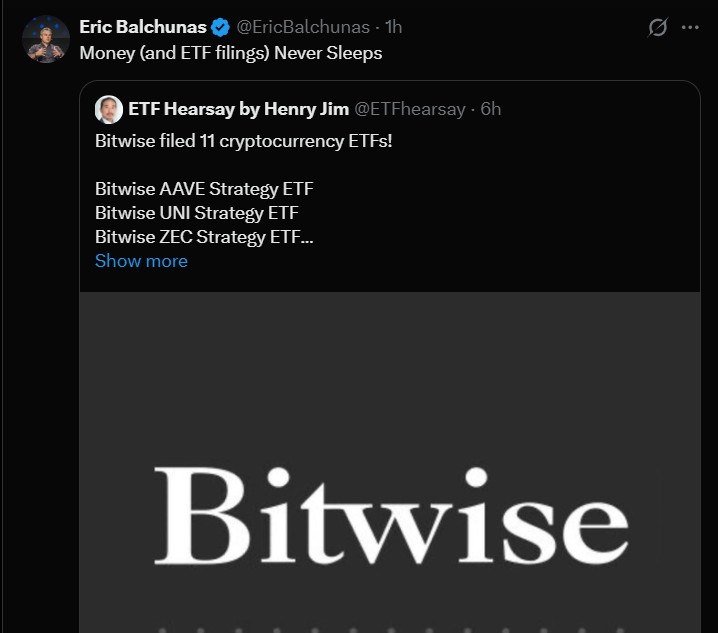 Bitwise Proceeded 11 Crypto ETFs Filings With SEC