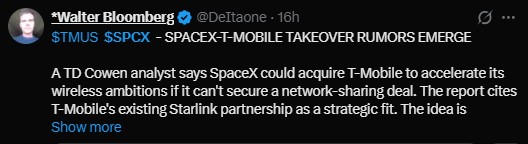 SPACEX-T-MOBILE TAKEOVER RUMORS EMERGE