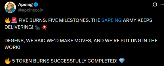 Apeing crypto presale update X post Apeing crypto presale update X post