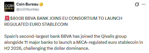 BBVA Euro Stablecoin Qivalis consortium launching regulated euro stablecoin
