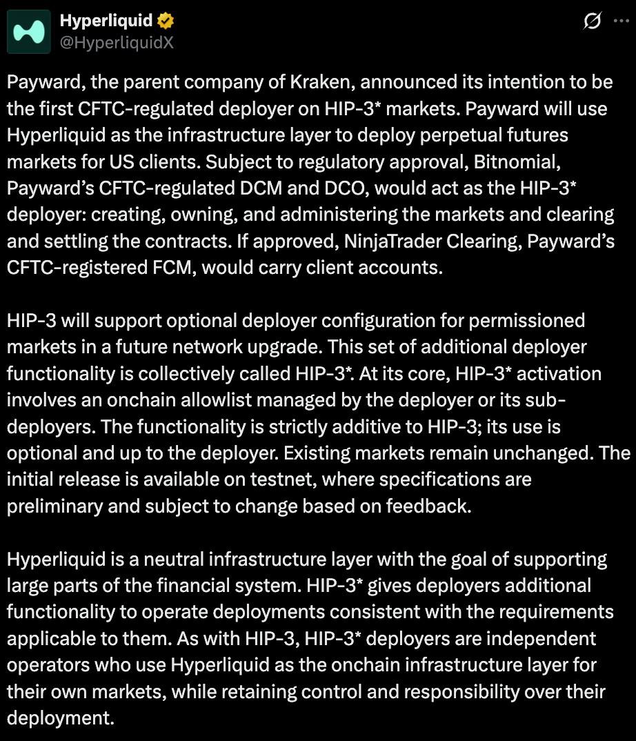 Hyperliquid official tweet