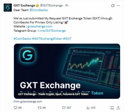 GXT Exchange requests CoinGecko preview listing for the GXT token