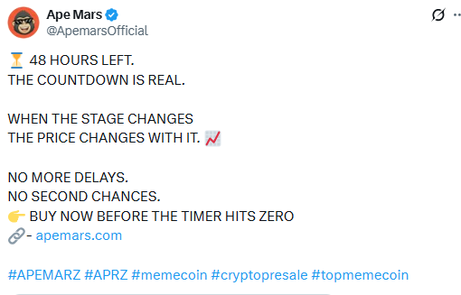 APEMARS Presale Stage 16 dashboard with 48 hour countdown