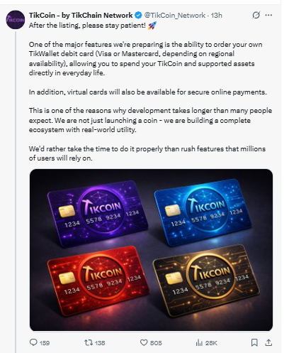TikCoin Network TikWallet debit card update 2026
