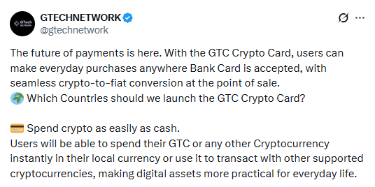 GTC Crypto Card Expansion: GTech Network Asks Which Countries Next