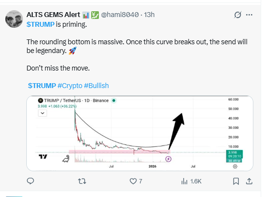 Official Trump Price Prediction rounding bottom pattern bullish TRUMP chart outlook