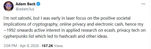 Adam Back Reacted on Being Satoshi Nakamoto Adam Back Reacted on Being Satoshi Nakamoto