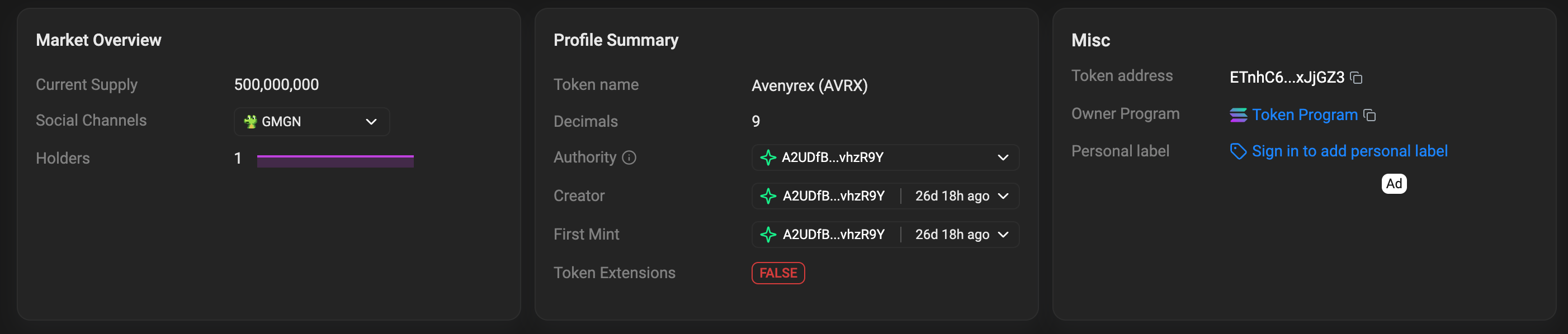 AVRX Mint Address