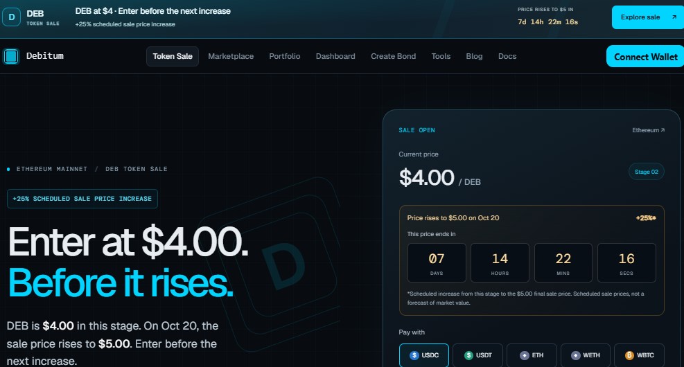Debitum token sale page