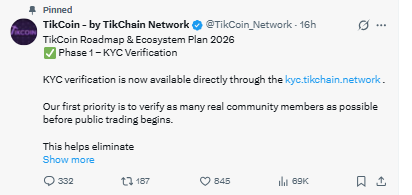 TikCoin Network KYC roadmap update 2026