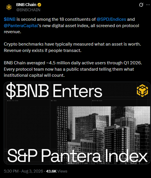 BNB and S&P Pantera Digital Asset Index news