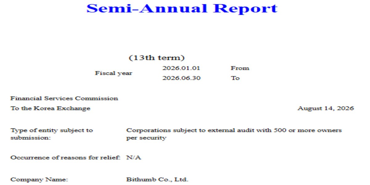 Official Bithumb report showing details of exchange
