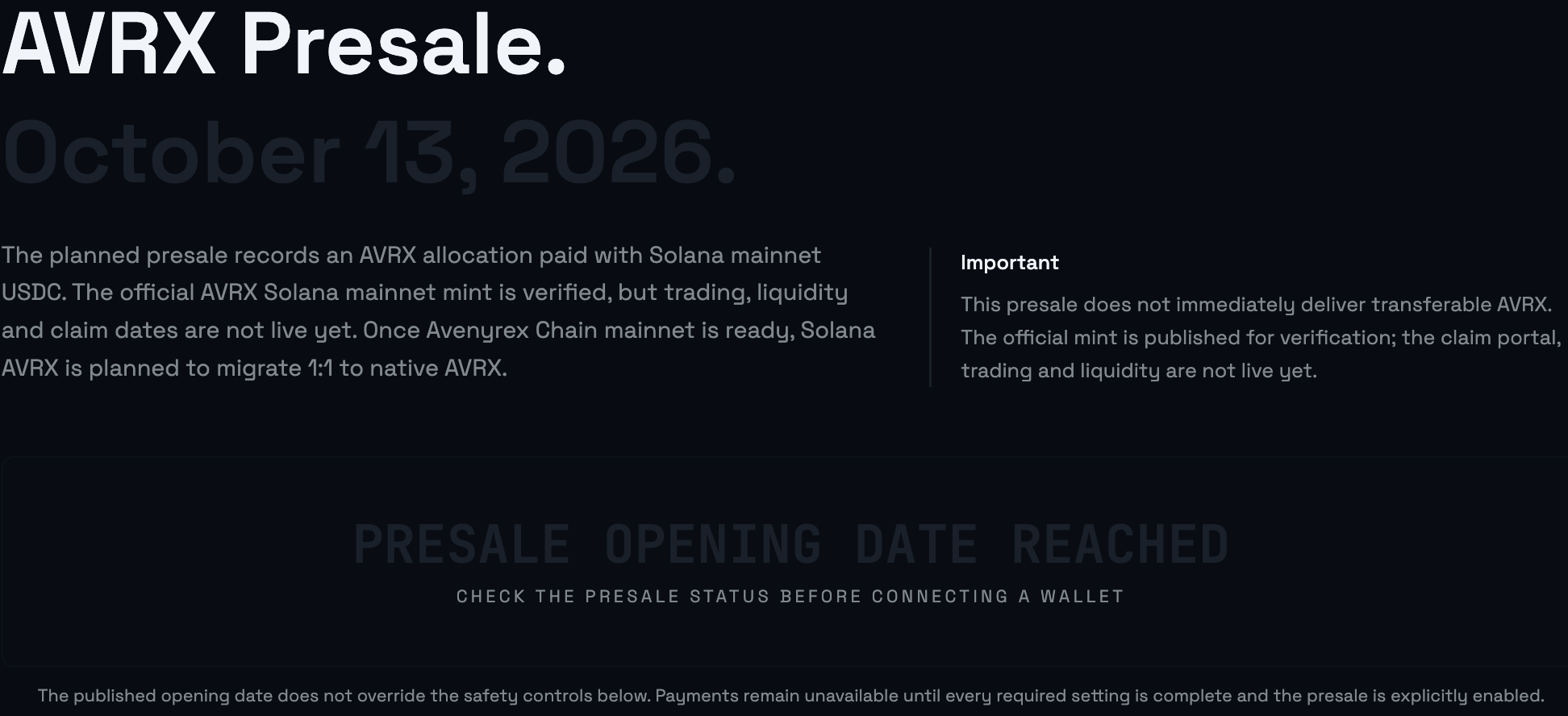 AVRX Presale page