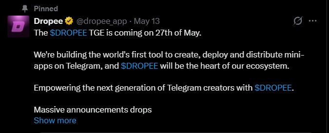 Dropee TGE date May 27