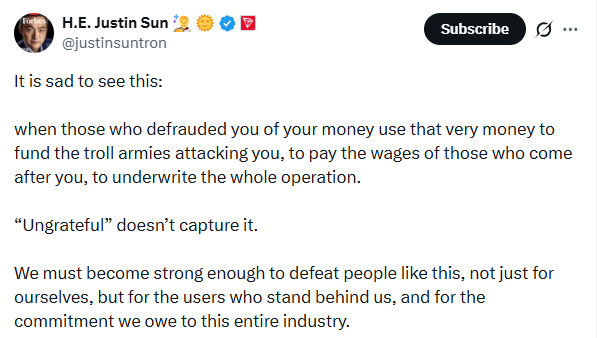 Justin sun tweet, as a reply to TRump WLFI