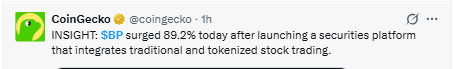 X post by Coingecko flagged 