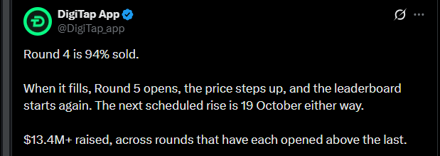 Digitap crypto presale news official X post Digitap crypto presale news official X post
