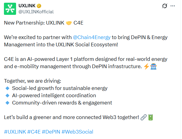 UXLINK Partners With Chain4Energy to Scale Web3 Social Network
