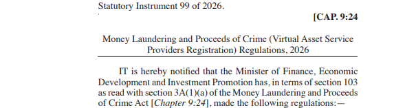 Zimbabwe Crypto Regulation S.I. 99