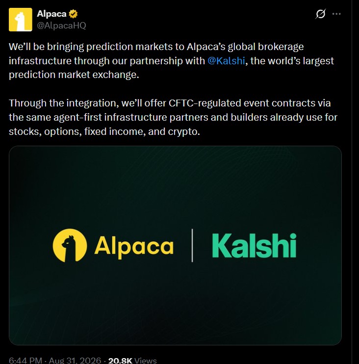 Alpaca Kalshi Prediction news