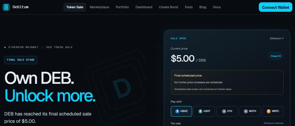 Debitum token sale page Debitum token sale page