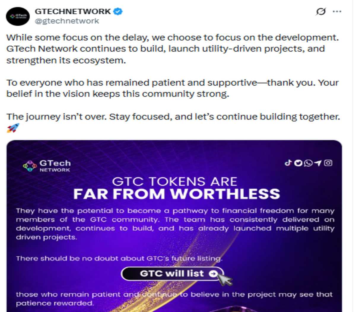 Official GTC X post screenshot showing update