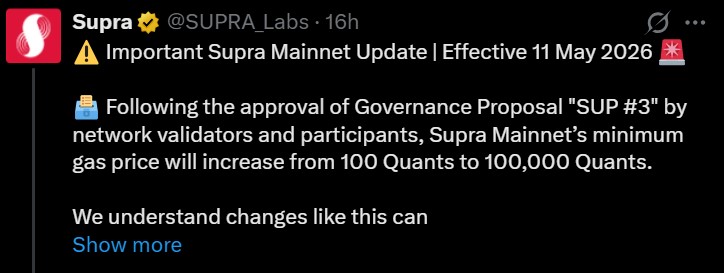 Supra mainnet update news