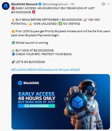 48 hours to purchase BDAG at $0.00000006 before September 1 48 hours to purchase BDAG at $0.00000006 before September 1