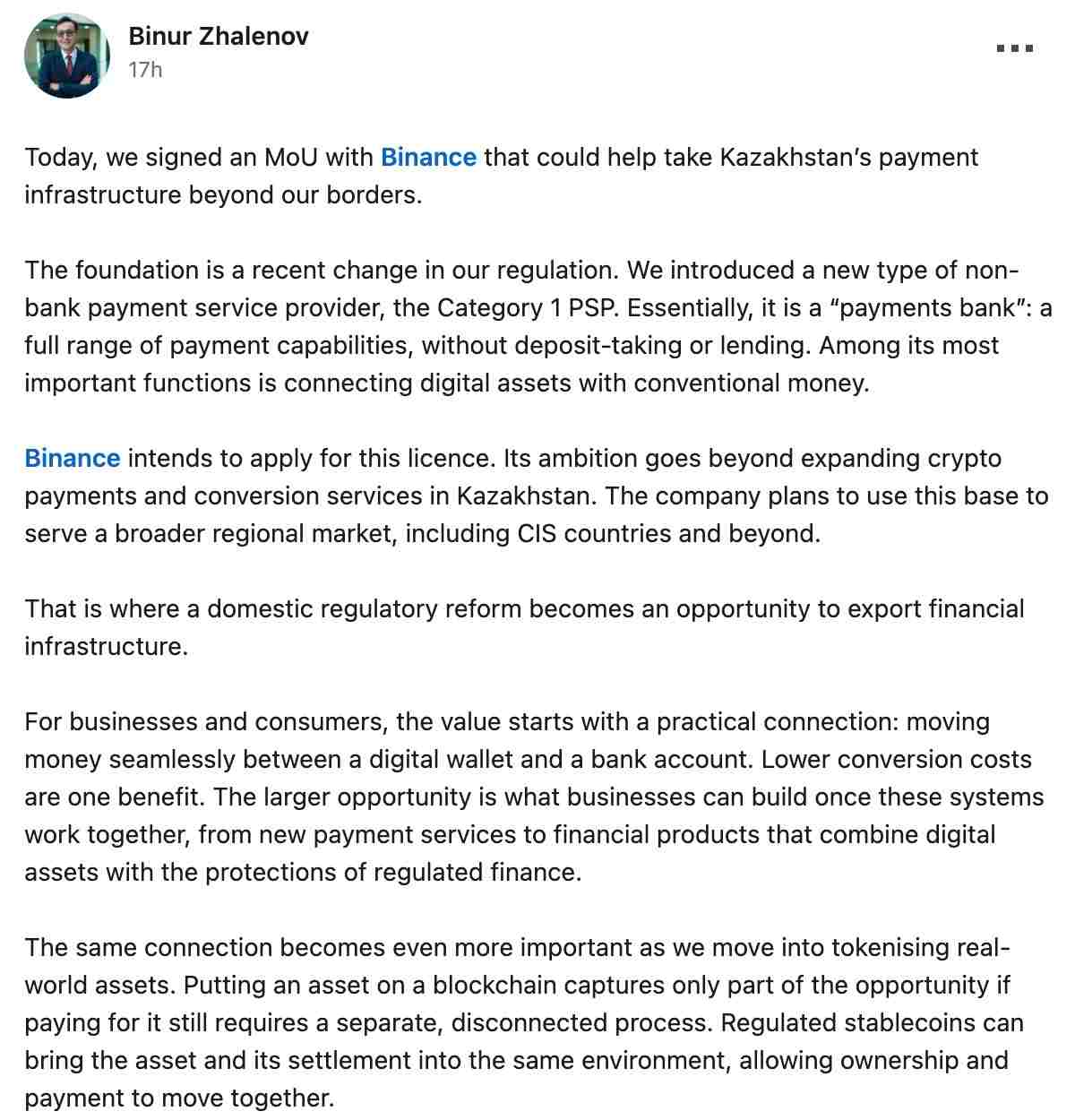 Linkedin Post of Binur Linkedin Post of Binur
