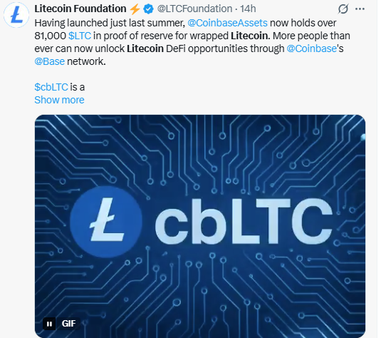 official account that Coinbase's reserve backing wrapped 