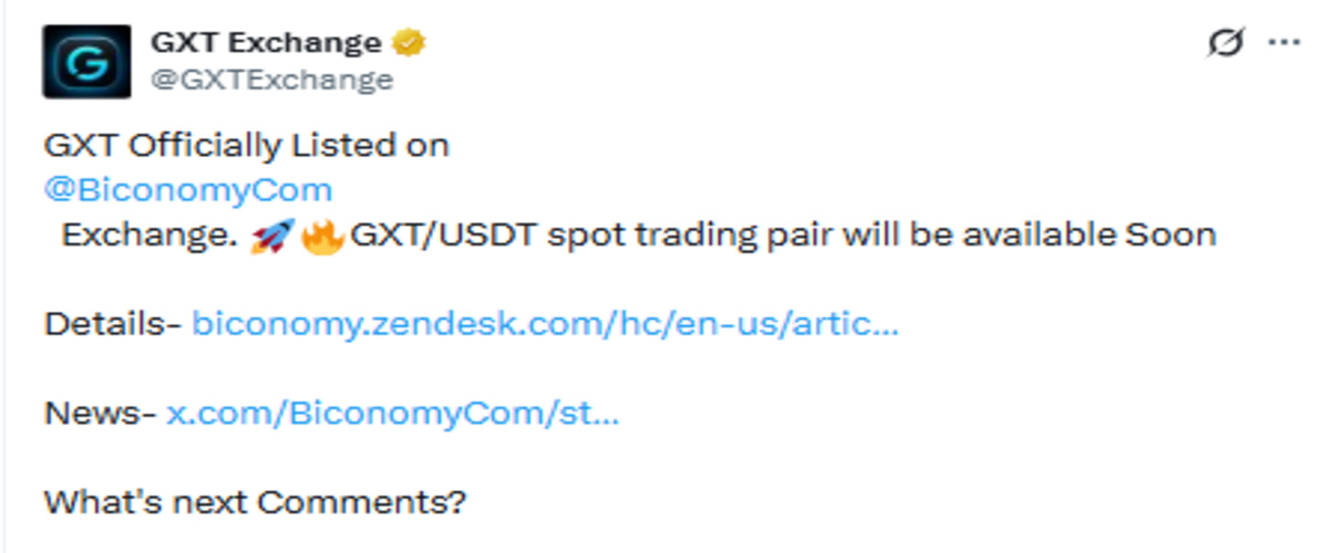 Official GXT  Exchange X Post screenshot showing listing details