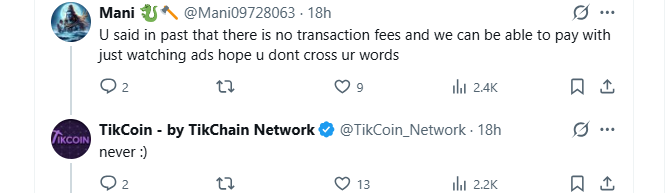 Tikcoin transaction fees