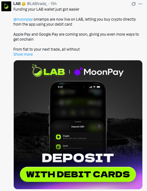 LAB news today MoonPay onramps are now live