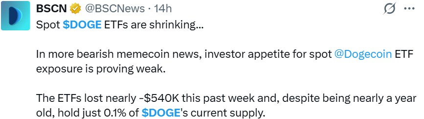 Dogecoin News Today: Spot ETFs Lose Nearly $540K