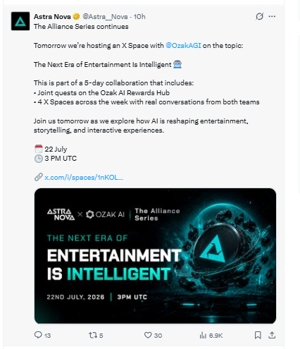 Astra Nova confirms Ozak AI Alliance Series campaign Astra Nova confirms Ozak AI Alliance Series campaign