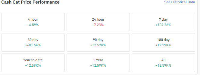 Cash Cat price performance across multiple timeframes
