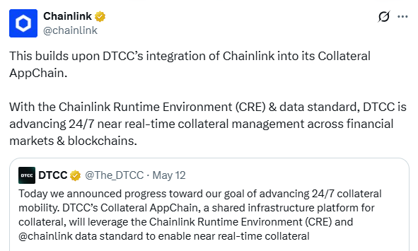 Chainlink news DTCC first tokenized securities 