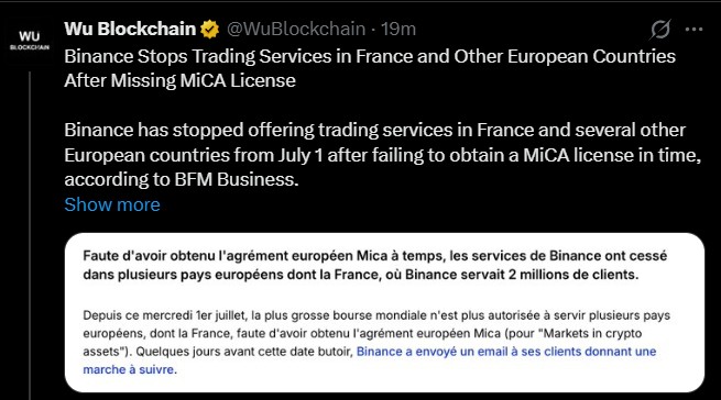 Binance MiCA Update Binance MiCA Update