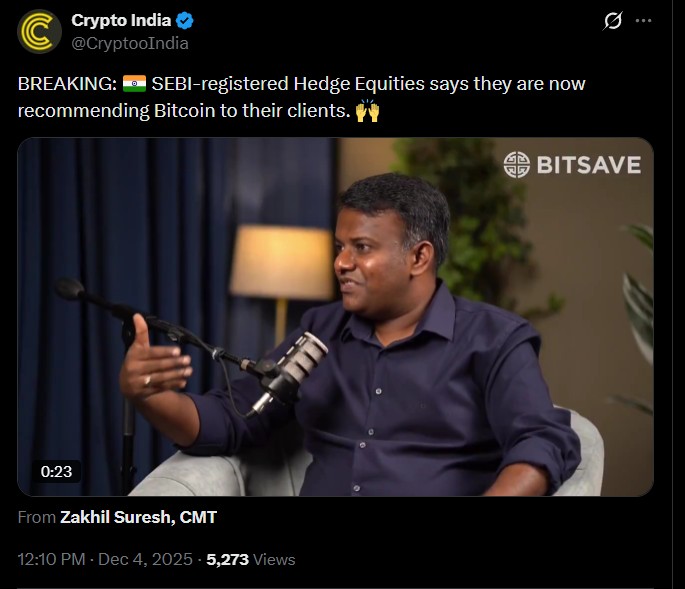 The MD of Hedge Equities Publicly Recommends Allocation of Bitcoin.