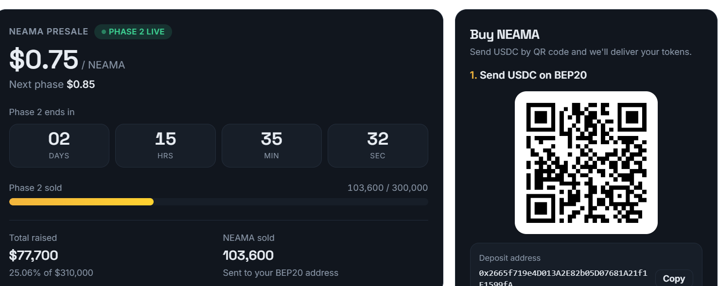 Neama presale dashboard
