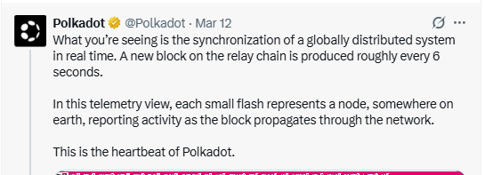 Polkadot network telemetry showing global nodes and relay chain activity Polkadot network telemetry showing global nodes and relay chain activity