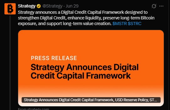 Strategy revealed its Digital Credit Capital Framework Strategy revealed its Digital Credit Capital Framework
