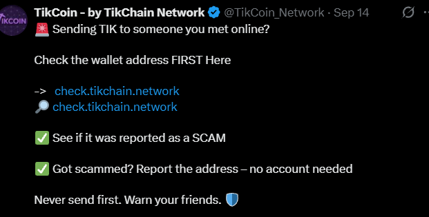 TikCoin Adds a Scam-Checking Tool for TIK Transfers TikCoin Adds a Scam-Checking Tool for TIK Transfers