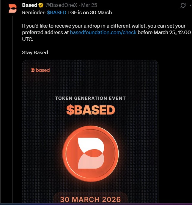 Based Token Launch Timeline and TGE Date.