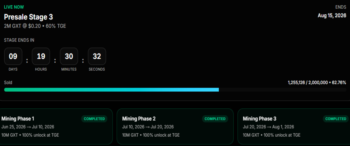 Official project roadmap screenshot showing live presale details