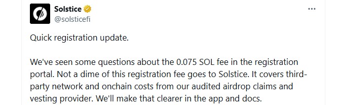 Solstice Finance $SLX Airdrop Clarification